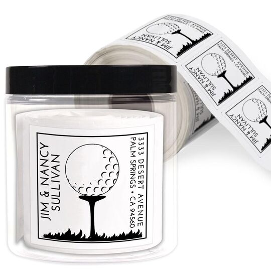 Golf Ball Square Address Labels in a Jar